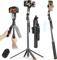 72 colių automatinio veido sekimo „selfie“ lazdos trikojis „iPhone“, „Android“ įrenginiams, automatiškai atsidarantis keturkojis kelioninis stovas, 360° pasukimas ir nuotolinio valdymo pultas su gestų valdymu, skirtas vlogams, „TikTok“ ir makiažui | Autom