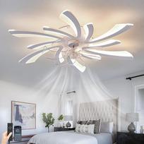 78 cm LED lubinis šviestuvas su ventiliatoriumi ir nuolatinės srovės varikliu, skirtas miegamajam, baltas