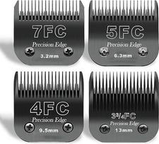 7FC/5FC/4FC/3FC nerūdijančio plieno šunų kirpimo peiliai, suderinami su „Heiniger“/„Andis“/„Oster A5“/„Wahl KM10“ serijomis, 4 vnt. rinkinys, juodi