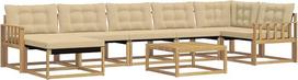 8 dalių lauko sofų komplektas, modulinis poilsio komplektas iš masyvios akacijų medienos, 7 vietų sodo sofa su stalu ir pagalvėlėmis, poilsio komplektas terasai ir sodui, rudos spalvos