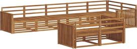 8 dalių lauko sofų komplektas, modulinė sofa iš masyvios akacijų medienos, sodo baldų komplektas terasai ir sodui, sėdimųjų baldų komplektas su grotelėmis, natūralios medienos spalvos, 406 x 168,5 x 73 cm