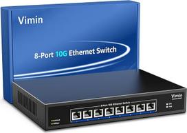 8 prievadų 10G nevaldomas Ethernet komutatorius, VIMIN 10Gbe tinklo komutatorius palaiko 100M/1000M/2.5G/5G/10G greičio automatinį derinimą, skirtas 10G NAS tinklui, "Plug & Play", 160Gb/s komutavimo pajėgumas