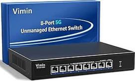 8 prievadų 5G Ethernet komutatorius, nevaldomas, VIMIN 5Gb tinklo komutatorius palaiko 100M/1000M/2.5G/5G greičio automatinį derinimą, "Plug & Play", 80Gb/s komutavimo pajėgumas, montuojamas ant stalo ir stovo