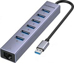 8 prievadų USB 3.0 šakotuvas, gigabito Ethernet adapteris su 6 prievadų USB tinklo šakotuvu