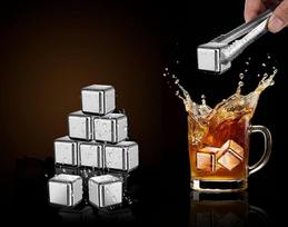 8 Stück eiswürfel wiederverwendbar mit Zange, edelstahl eiswürfel für Whisky Cocktail Wein Kaffee, Metall Kühlsteine ohne Verwässern