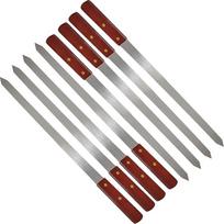 8 vnt. plokščių nerūdijančio plieno kepimo iešmų (60 cm), skirtų „Adana“ kebabui | Aštuoni fiksuoti nerūdijančio plieno iešmai, 60 cm ilgio ir 23 mm pločio, plokščios formos, skirti mėsai, daržovėms, „Adana“ kebabui ir šašlykui.