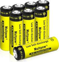 8 vnt. pakuotė įkraunamų AA baterijų, 2600 mAh NiMH, didelės talpos 1,2 V, įkraunamos buitinės baterijos, AA (Double A), mažas savaiminis išsikrovimas, geltonos spalvos