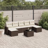 8-TLG. Garten-Sofagarnitur mit Kissen Braun Poly Rattan, Lauko sofa su plaušine ir staltiese, Gartenmöbel Set aus Poly Rattan