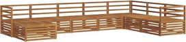 8-TLG. Sodo baldų komplektas iš masyvios akacijų medienos, modulinė lauko sofa sodui ir terasai, poilsio komplektas su pufu ir kampine sofa, 404 x 245,5 x 73 cm, natūralios spalvos