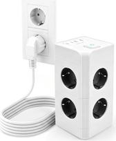 8-vietė daugiafunkcinė rozetė su USB-C jungtimi, „Socket Cube“ 2 m su 4 USB jungtimis ir elektros išplėtimo bloku, apsauga nuo įtampos šuolių, 3680 W rozetės bokštas su jungikliu, elektros paskirstymo rozetė biurui, pilkos spalvos