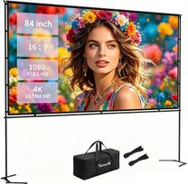 84 colių projekcijos ekranas su stovu, 4K HD projektoriaus ekranas, 160° matymo kampas, 16:9 formatas, nesusiraukšlėjantis aukščiausios kokybės paviršius, nešiojamas ekranas, skirtas naudoti lauke ir patalpose: namų kino teatrui, sodui ir kempingui