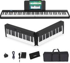 88 klavišų sulankstoma pianino klaviatūra su pusiau sveriamomis pilno dydžio klavišais, nešiojamas skaitmeninis pianinas su „Bluetooth“ MIDI ir įkraunama baterija, kelioninis pianinas pradedantiesiems, studentams ir