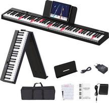 88 klavišų sulankstomas pianinas, klaviatūra Elektrinis pianinas sulankstomas su pusiau pasvertais lengvais klavišais, pianino lipdukas, MIDI "Bluetooth", skaitmeninis pianinas su 128 ritmų tonais pradedantiesiems Dovana