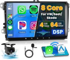 8Core/4+64G Android 15 Radijas VW Tiguan Touran Caddy Golf5 6 Polo automobilinis radijas 2 DIN belaidis Carplay Android automobilinis 9 colių jutiklinis ekranas su GPS DSP 59UI AHD atbulinės eigos kamera MIC