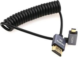 8K 2.1 HDMI į „Micro HDMI“ stačiakampis kabelis, didelės spartos 48Gbps spiralinis kabelis, skirtas „Atomos Ninja-V“ 4K-60P įrašymui 48Gbps HDMI greičiu su „Canon R5C“, „R5“, „R6“