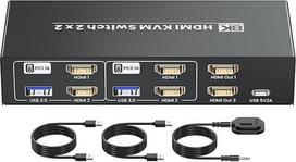 8K60Hz 4K120Hz HDMI KVM jungiklis 2 monitoriams 2 kompiuteriams USB 3.0 Dviejų monitorių HDMI KVM jungiklis 2 kompiuteriams, skirtas dalytis klaviatūra, pele ir 2 monitoriais
