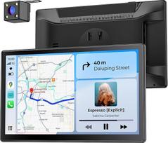 9 colių belaidis nešiojamas 60 FPS „CarPlay“ ekranas, skirtas „Apple CarPlay“ ir „Android Auto“, su magnetiniu laikikliu, OTA atnaujinimais, vertikalaus ir horizontalaus formato rodymu, atbulinės eigos kamera, „Bluetooth“, balso valdymu, GPS navigacija