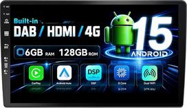 9 colių IPS ekranas, integruotas DAB+|4G|HDMI|CarPlay|DSP, „Android 15“ automobilių radijas su galine kamera ir mikrofonu|6G+128G|„Mirror Link“, „Bluetooth 5.0“, valdymas nuo vairo, „Wi-Fi“, GPS, FM/RDS, USB, AUX, navigacija, greitas įkėlimas