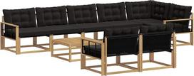 9 dalių sodo baldų komplektas iš akacijų medžio, modulinė lauko sofa su stalu ir pagalvėlėmis, atspari oro sąlygoms poilsio baldų komplektas terasai ir sodui, 8 vietų sėdimoji grupė balta ir juoda spalvomis