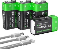 9 V įkraunama baterija, 1300 mAh ličio jonų 9 voltų baterijos, greitas įkrovimas per USB-C, idealiai tinka dūmų detektoriams, priešgaisriniams signalizatoriams, multimetrams (4 vnt.)