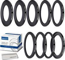 9 vnt. 77 mm filtro žiedo adapterių rinkinys, metaliniai filtrų perėjimo žiedai, skirti visų gamintojų filtrams: UV, ND, CPL, 77–46 mm, 77–49 mm, 77–52 mm, 77–55 mm, 77–58 mm, 77–62 mm, 77–67 mm, 77–72 mm, 77–82 mm + 1 x objektyvo valymo servetėlė