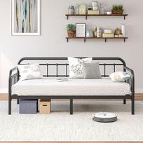 90 x 200 cm metalinė sofa lova, tvirta plieninė lovos rėmo konstrukcija, modernus dizainas, tinka svetainei / miegamajam, taupo erdvę, lengvai surenkama, juoda