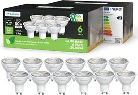 A energijos klasės GU10 LED šaltos baltos spalvos lempa, 1,9 W, 345 LM, 6500 K šaltos baltos spalvos GU10 taškinė energiją taupanti lemputė, pakeičia 50 W lemputę, 36° spinduliavimo kampas, G10 lemputė, negalima reguliuoti šviesos intensyvumo, 12 vnt. pak