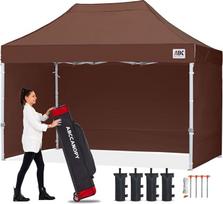 ABCCANOPY 3 x 6 m pavėsinė Vandeniui atspari iššokanti sodo pavėsinė Festivalis apsauga nuo saulės su 4 šoninėmis plokštėmis + krepšys, ruda