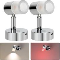 acegoo Skaitymo lempa 12 V Motorhome LED Dimmable 3200 K/Red Night Light, Integruotas USB-C 20 W įkroviklis Spot Wall Mounting, skirta valtims, karavanams, kemperiams, jachtoms, interjero apšvietimui, Chrome, 2 vnt.
