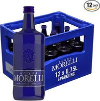 ACQUA MORELLI Putojantis gazuotas mineralinis vanduo Frizzante 12 x 0,75 l stiklinių butelių daugkartinio naudojimo dėžutėje, klasikinis vanduo, gaivus aštrus vanduo iš Italijos