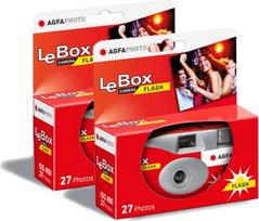 AGFA Photo 601020 „LeBox Flash“, vienkartinis fotoaparatas, 27 nuotraukos, optinis objektyvas 31 mm, pilkos ir raudonos spalvos, 2 vnt. pakuotė