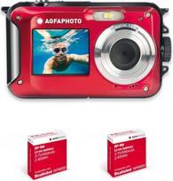 AgfaPhoto Realishot WP8000 kompaktiškas vandeniui atsparus skaitmeninis fotoaparatas su 2 baterijomis ir plaukimo dirželiu - raudonas