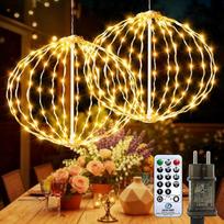 AGOTD Kalėdinis apšvietimas Lauko galia Kabantys LED kamuoliai 30 cm 124 LED šviesos kamuolys su nuotolinio valdymo pulteliu Kalėdų dekoracijos Lauko 8 režimai Laikmatis Vandeniui atsparus sodo šalis Vidaus (pakuotė iš 2, šiltai balta)