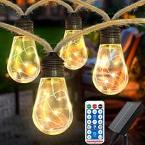 AGOTD saulės energija maitinamos lauko girliandos su 16 lemputėmis, 6 m ilgio „vintage“ stiliaus saulės energija maitinamos girliandos su kanapių virve, atsparios oro sąlygoms lauko girliandos su 8 režimais, skirtos sodams, vakarėliams, balkonams ir vestu