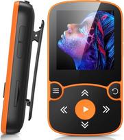 AGPTEK MP3 grotuvas "Bluetooth" 5.3 Sport 64GB su 1,5 colio TFT spalvotu ekranu, mini muzikos grotuvas su klipu, palaiko iki 128GB TF kortelę, su nepriklausomu garsumo mygtuku, oranžinis