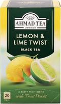 Ahmad Tea - Lemon & Lime Twist - juodoji arbata su citrina ir laimu - su vaisių gabalėliais - atskirai suvynioti, aromatingi, sandariai uždaryti arbatos maišeliai su 2 g arbatos vienoje porcijoje - 20 arbatos maišelių su juostele