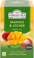 Ahmad Tea - Mango & Lychee - žalioji arbata su mango ir ličiais - su vaisių gabalėliais - atskirai suvynioti, aromatingai užspaudžiami arbatos maišeliai su 2 g arbatos vienoje porcijoje - 20 arbatos maišelių su juostele