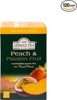 Ahmad Tea Peach and Passion Fruit | Juodoji arbata su persikų ir pasiflorų skoniu | 20 arbatos maišelių po 2 g | Arbatos maišeliai su juostele