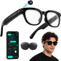 AI išmanūs akiniai su 800W HD kamera, 164 kalbų vertimo akiniai vyrams ir moterims, 1080P vaizdo įrašymas, objektų atpažinimas, „Bluetooth“, „Open-Ear“ garso sistema, balso asistentas (Juodi 2)