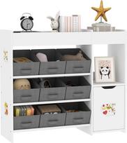 AIYAPLAY Vaikų žaislų lentyna Vaikų žaislų organizatorius su 9 išimamais krepšeliais ir lipdukų lapais vaikų kambariui 92 x 30 x 80 cm balta