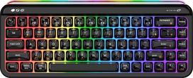 AJAZZ AF68 belaidė membraninė klaviatūra, 68 % išdėstymo 68 klavišų žaidimų klaviatūra, 2,4 GHz / Type-C / BT, RGB apšvietimo efektai su integruota šonine šviesos juosta, 4000 mAh baterija, permatomi klavišų dangteliai, juoda