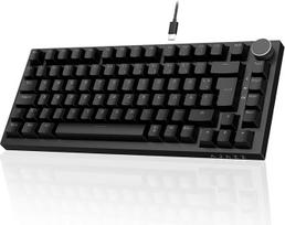 AJAZZ AK820 mechaninė klaviatūra, 75 % dydžio laidinė klaviatūra su „Hot Swap“ funkcija ir garsumo reguliavimo rankenėle, vokiška QWERTZ klavišų išdėstymo schema, PBT klavišų dangteliai, penkių sluoksnių garso izoliacijos padas, 82 klavišų žaidimų klaviat