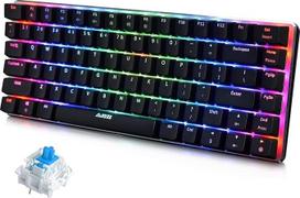 AK33 USB laidinė mechaninė žaidimų klaviatūra, 80 % mėlynos spalvos perjungimo klaviatūra su 19 RGB Chroma LED foniniu apšvietimu, 82 klavišai, apsaugantys nuo vaiduoklių, metalinis skydelis, skirtas PC, Mac ir nešiojamiesiems kompiuteriams, juoda
