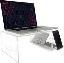 Akrilinis nešiojamojo kompiuterio stovas stalui, lovai ir kavos staliukui su nuimamu telefono stovu, suderinamas su 16 colių "MacBook Pro