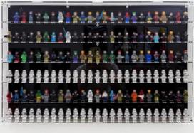 Akrilo stiklo vitrina su surinkimo rinkiniu, skirta 150 mini figūrėlėms, 6 lygių sieninė vitrina, apsaugota nuo dulkių, suderinama su „Lego“ figūrėlėmis, juoda, 76 x 6,5 x 48 cm (tik vitrina, be