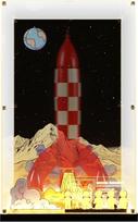 Akrilo vitrina, suderinama su „Lego Ideas“ rinkiniu „Tintino mėnulio raketa“ (21367), su USB maitinamais LED apšvietimais, dulkių nepraleidžianti, skaidri, su HD fonu (modelis į komplektą neįeina)