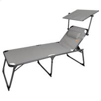 Aktive 62613 Sulankstomas paplūdimio gultas su skėčiu, paplūdimio gultas su pagalvėle, 193 x 67 x 48/96 cm, sėdynės aukštis 48 cm, pilkas, sulankstomas gultas, 5 padėtys, maksimalus svoris 100 kg, aktyvus paplūdimys