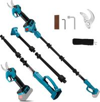 Akumuliatorinės genėjimo žirklės, suderinamos su "Makita" 18 V, elektrinės žirklės "2-in-1" su 2 m ilgio prailgintuvu, maks. 30 mm kirpimo skersmuo, LCD ekranas, iki 4,5 m ilgio ištraukiamos teleskopinės genėjimo žirklės (be akumuliatoriaus)