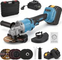 Akumuliatorinis kampinis šlifuoklis, 125 mm, 20 V, 1200 W bešepetėlis variklis su 2 vnt. 4,0 Ah akumuliatoriais ir įkrovikliu, kampinis šlifuoklis pjovimui, šlifavimui ir poliravimui, greito atjungimo sistema su vibraciją slopinančia rankena