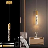Akumuliatorinis pakabinamas šviestuvas, auksinis kristalinis LED pakabinamas šviestuvas su akumuliatoriumi, 7500 mAh LED pakabinamas šviestuvas, valdomas prisilietimu, reguliuojamas šviesos stiprumas, 3 spalvos, reguliuojamas aukštis, cilindrinis pakabina